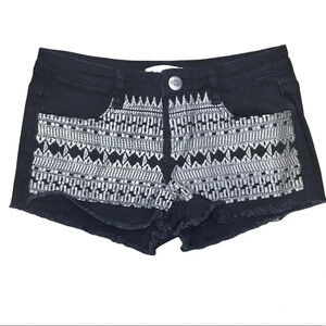 Karma Blue Black Embroidered Denim Jean Shorts Women’s Size 6